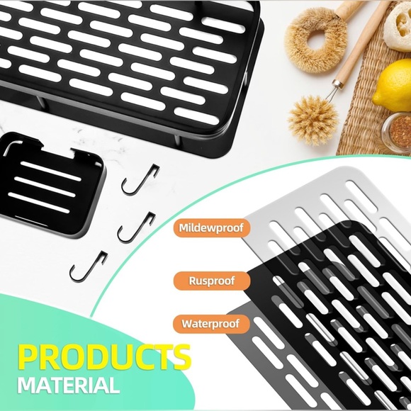 New 3-Pack Bathroom/Kitchen Shelves with Hooks, No Drilling, Large Storage/Black - Picture 4 of 12